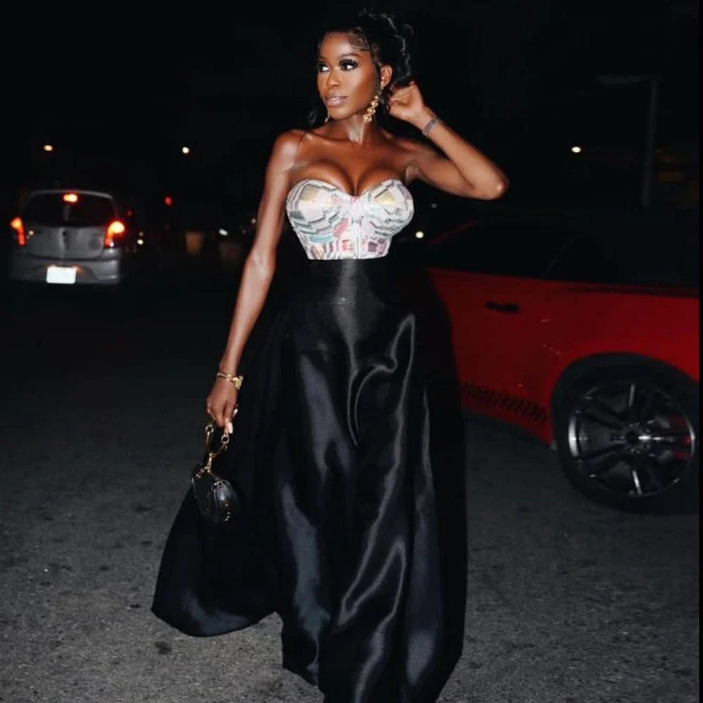 

High Street 2023 Fashion Woman Clothes A-line Long Black Satin Skirt Smooth Silk Event Skirts Custom Made Women Gown With Zipper