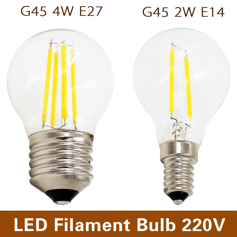 LED Filament Bulb G45 4W 2W E27 E14 AC220V Luster Home Indoor Decorative Lights Pendant Light Base Bedroom Living Room Kitchen
