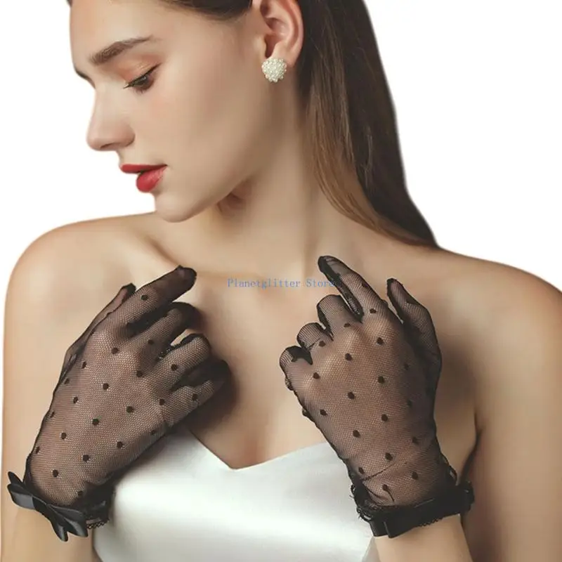 652B 도트 패턴의 레이스 신부 장갑 다양한 행사 결혼식을위한 Handwear Sheer 장갑을 착용하기 쉽습니다.