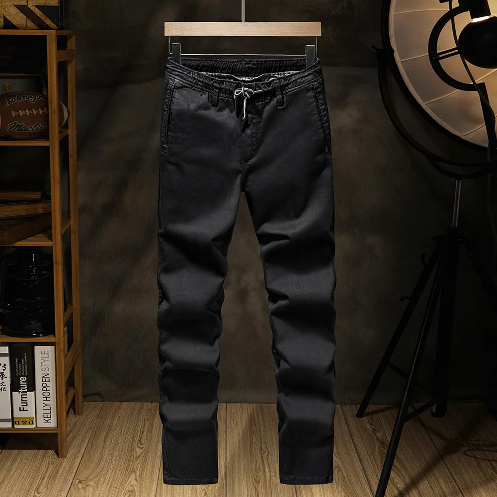 Elmsk New Men's Zipper Elastic Pants Youth Spring/Summer Fashion Elastic Casual Pants Breathable, Durable, Loose fitting Sports