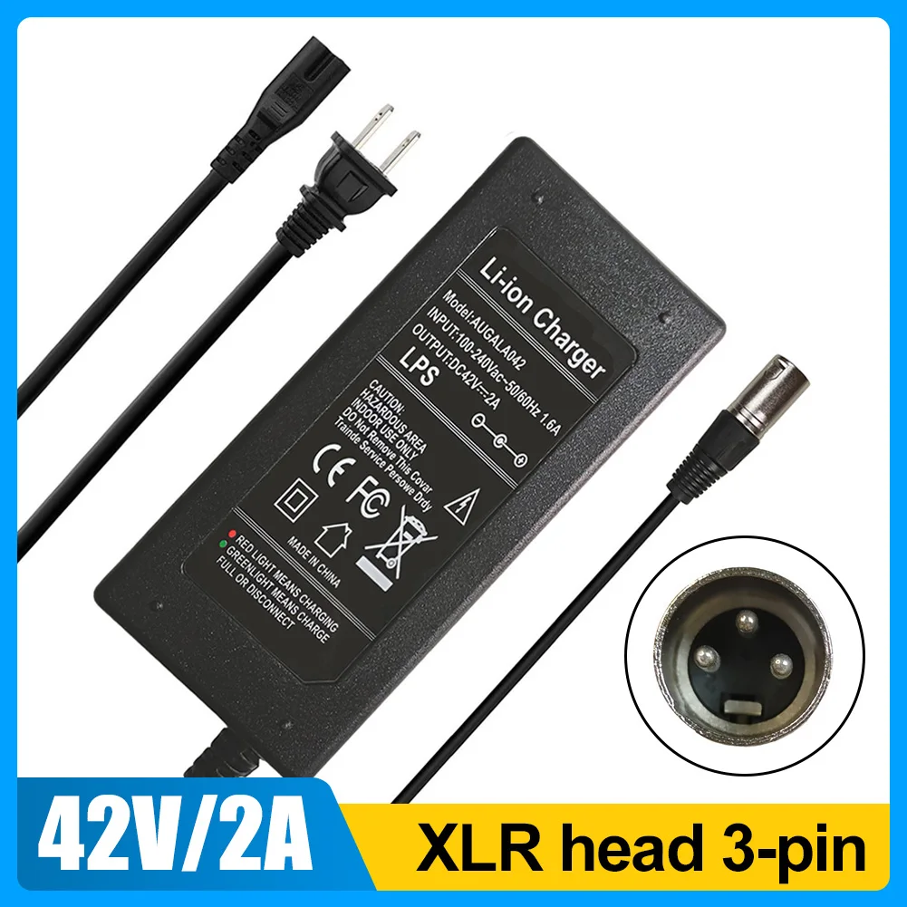 

Charger for Self-Balancing Electric Scooter 42V/2A Output Lithium Battery Charger Male 3-Pin XLR Socket Connector E-Bike Charger