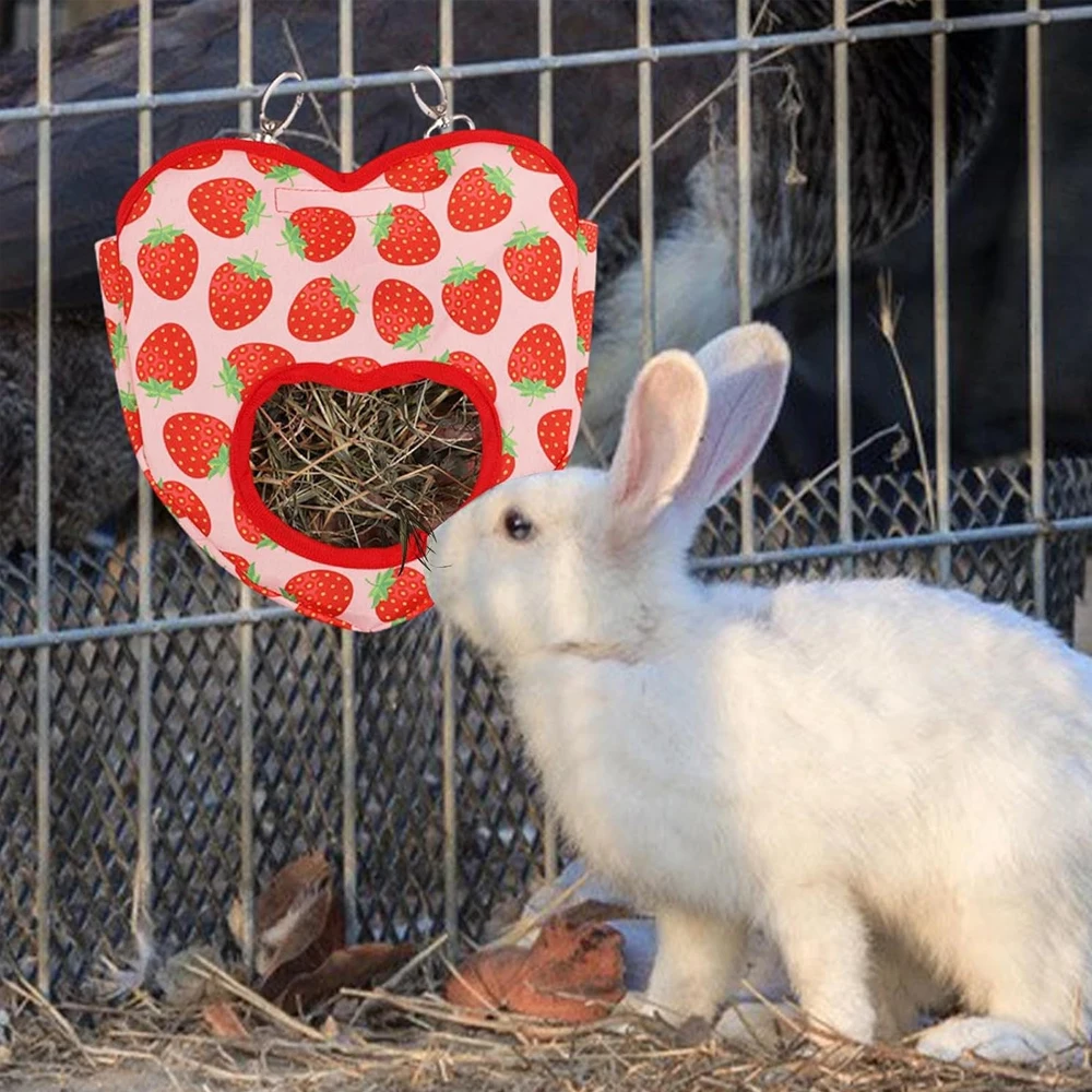 Heart-Shape Hay Feeder Bag Hanging Pouch Small Animal Feeder Holder Rabbit Feeding Bag Guinea Pig Chinchilla Hanging Hay 1pc