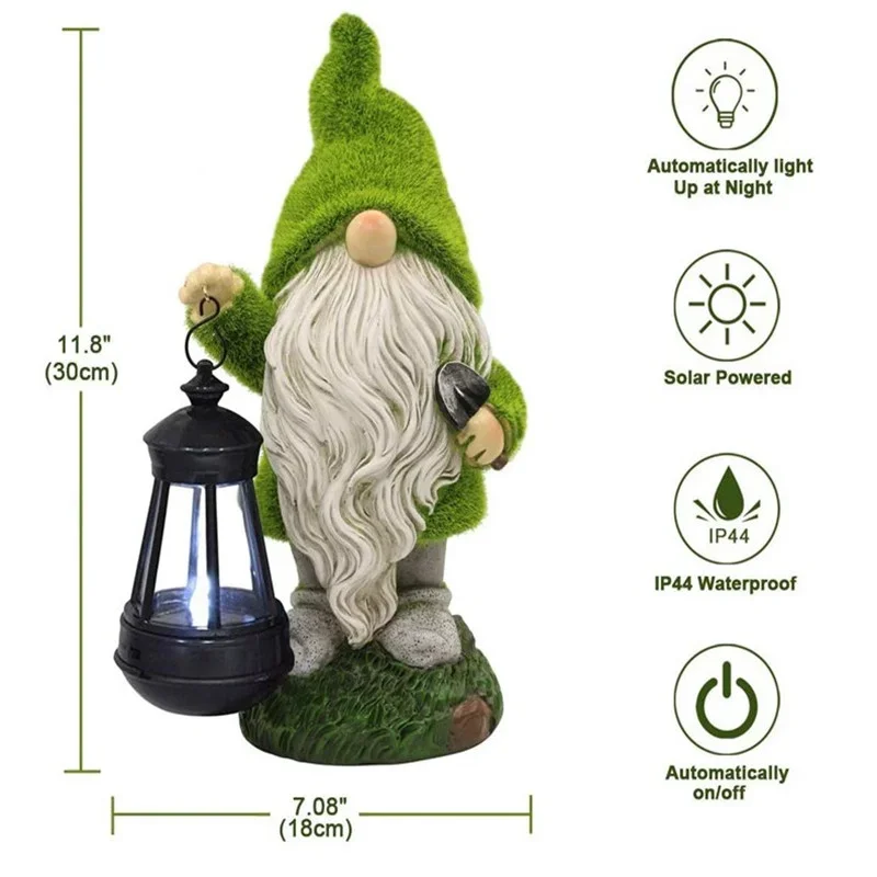 Gnomo Da Giardino Con Luce Solare LED - Statua Resina Viola/Bianco Per Esterno, Decorazione Prato E Cortile, Regalo Per La Mamma