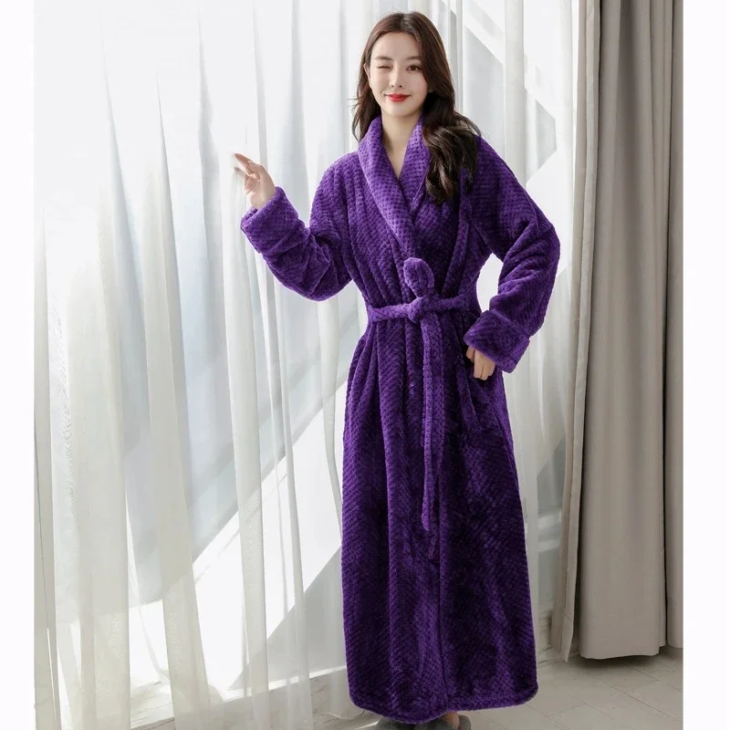 Winter Warm Coral Fleece Kimono Robe Gown Women Nightdress Sleepwear Nightwear Long Bathrobe Intimate Lingerie 2024 New Homewear wasteheart women homewear white blue sexy sleepwear nightdress cotton lace nightwear long luxury nightgown court gown