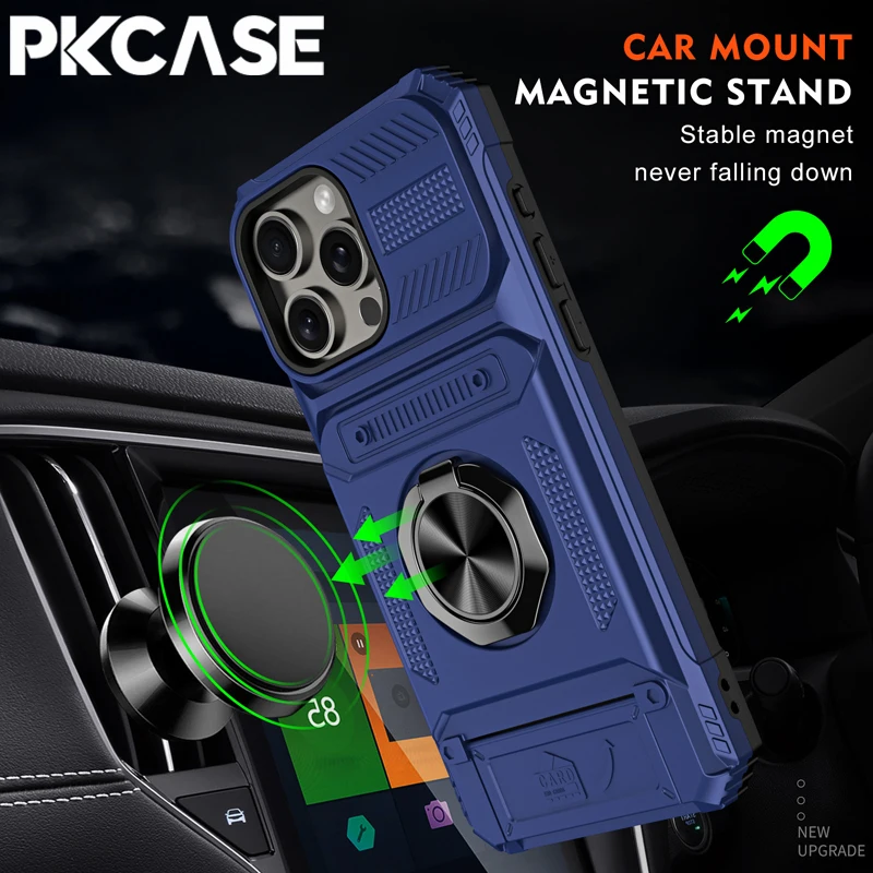 Shockproof Magnetic Case with Multi-Functional Card Slot and Metal Ring Stand