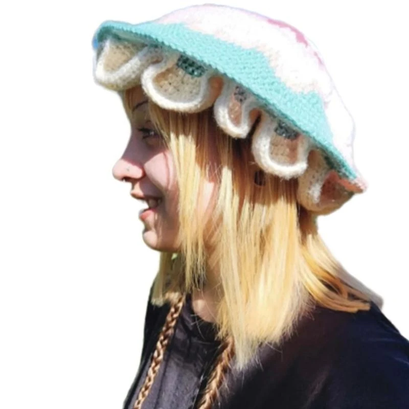 Häkeln Pilz Eimer für Frauen Atmungsaktive Soft Dome Mädchen Winter Herbst Warme Gestrickte Kopfbedeckung – Detail 9