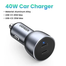UGREEN 40W Dual - Port Fast Car Charger with USB - C and USB - A Ports - Dual PD3.0 20W