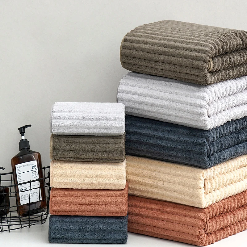 Bath Towels Face Towel Soft Thickened Striped Coral Fleece Microfiber Water-absorbent Not Easy to Shed