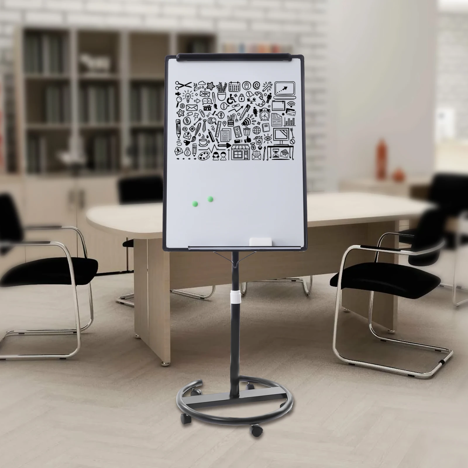 Magnetic Whiteboard Flipchart Easel 28" x 40" Mobile Dry Erase Board with 5 Wheels Height Adjustable for School Office & Home 3