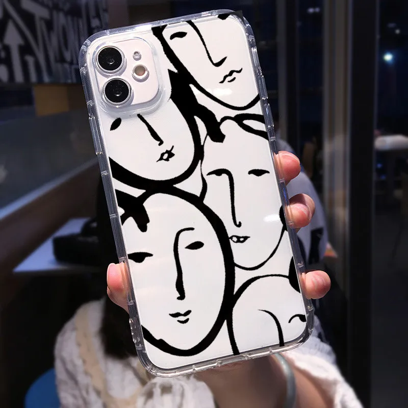 Abstract Geometric Line Art Shockproof Clear Phone Case Cover