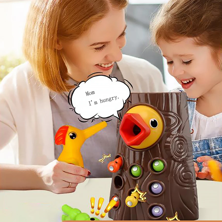 Children's woodpecker toy puzzle early education fishing bug game magnetic birds catch bugs parent-child interaction 2