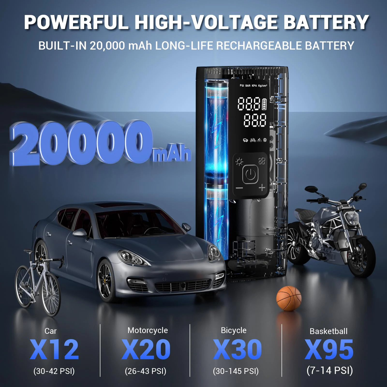 ������ Ÿ�̾� ��â��, �޴�� ���� �����, 20000mAh, 12V DC ���� ����, 3X �� ���� ���� Ÿ�̾� ����, �ڵ���, ������, ������̿�