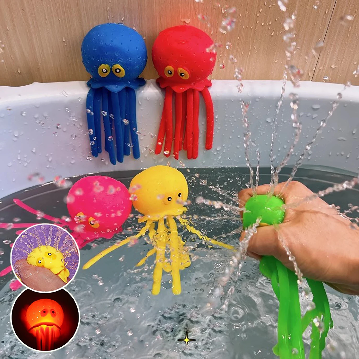 Children's glowing octopus playing in water, bathing octopus, outdoor swimming pool, water spray, decompression toy
