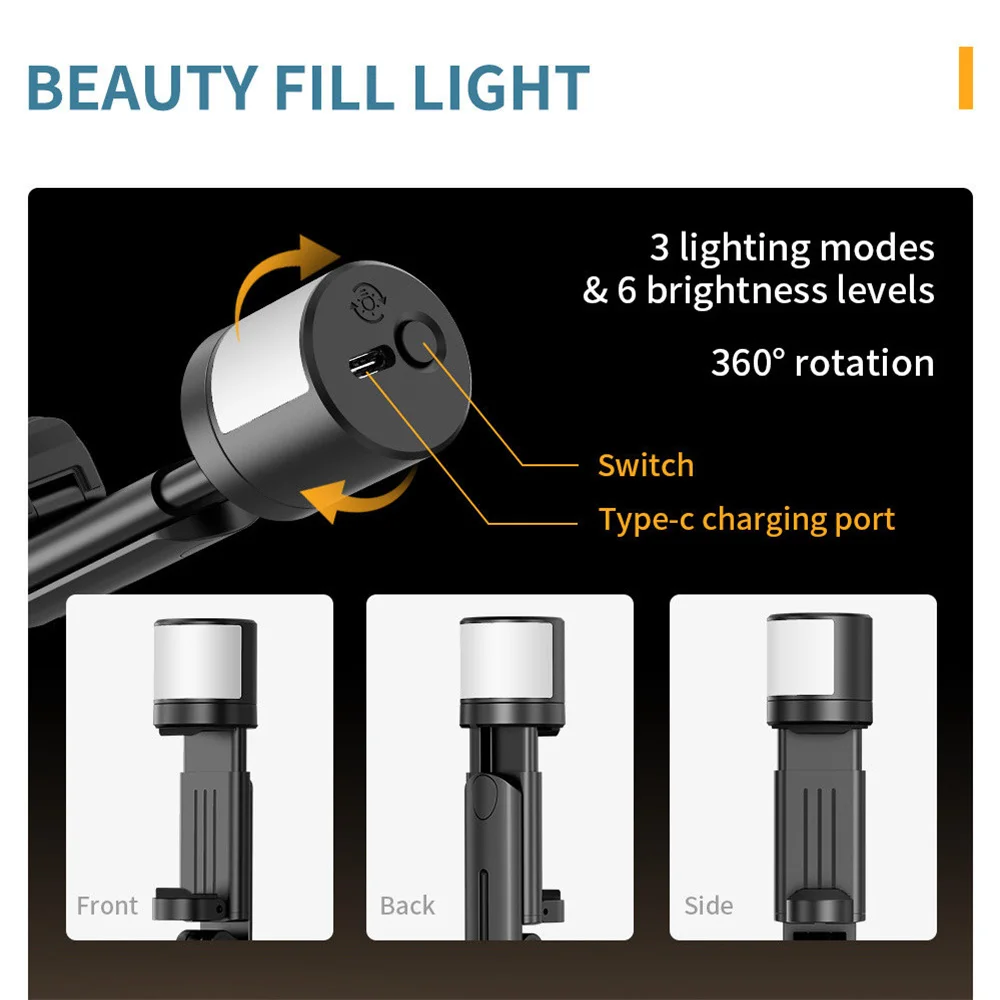 Selfie Stick Tripod Q12s with Fill Light Portable Wireless Bluetooth Telescopic for Huawei iPhone 12 13 14 15 Android Xiaomi