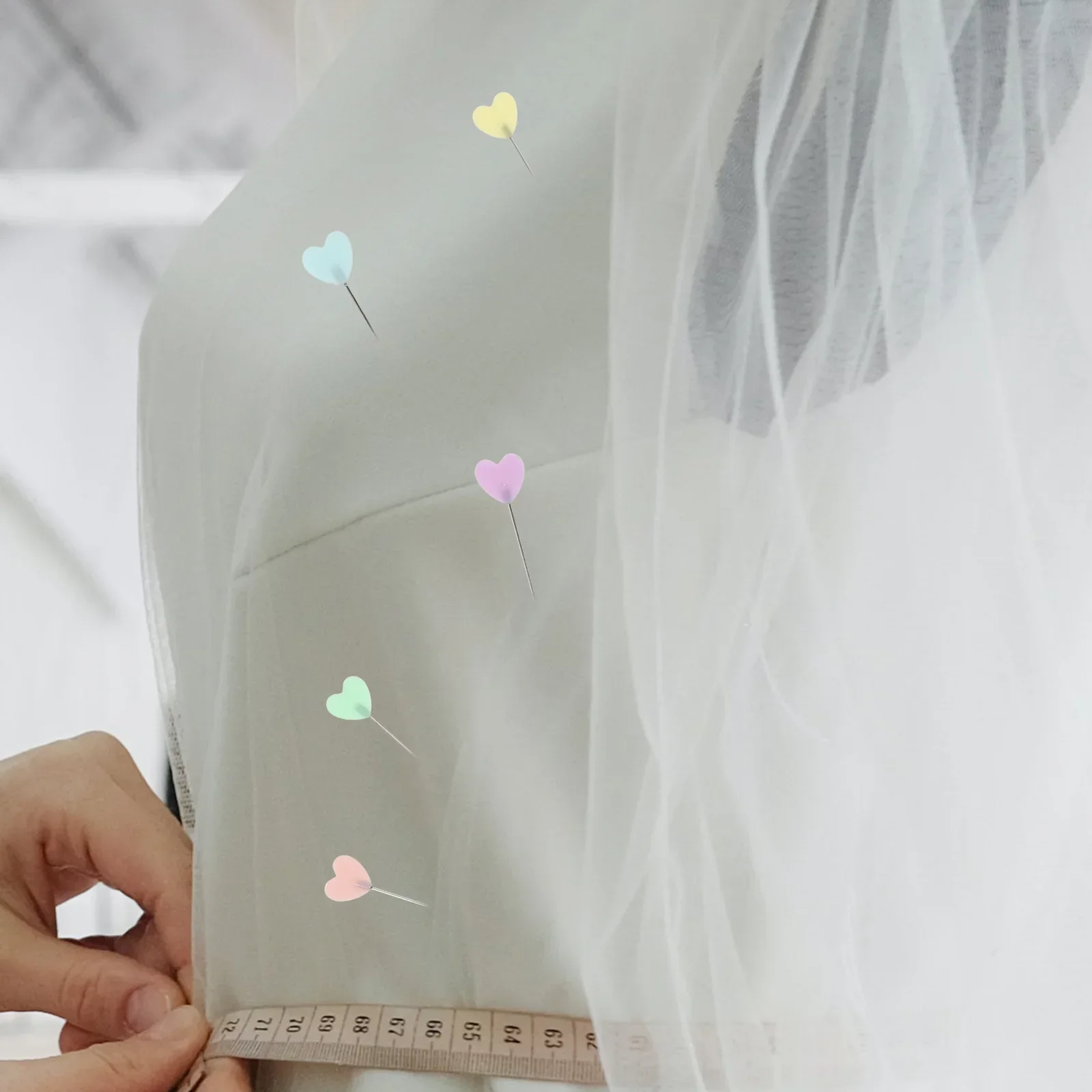 100개 하트 모양 핀 - 원단, 패치워크 및 공예용 컬러 직선형 바느질 핀, 퀼팅 및 수공예 프로젝트에 이상적