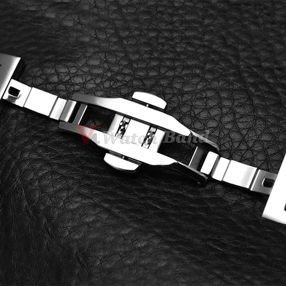 Universal Stainless Steel Hollow Curved End Watch Band with Butterfly Buckle