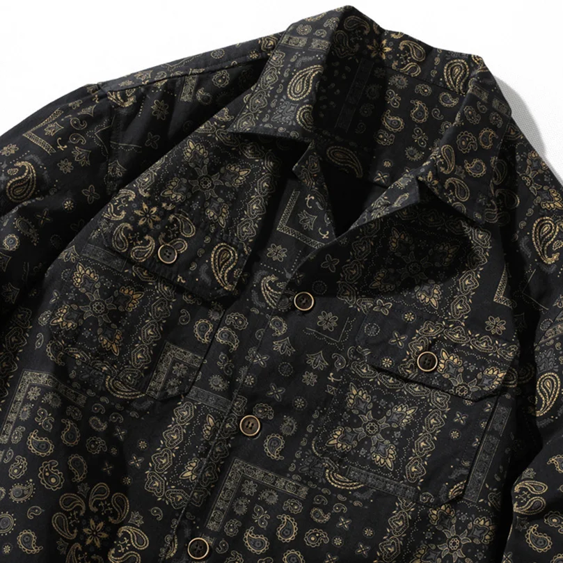 100% Cotton Bandana Paisley Print Men's Spring Jacket Turn Collar Long Sleeve Youth Coat Thin Autumn Windbreaker 2025 5