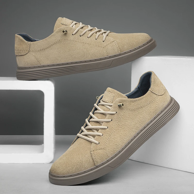 New Men's Suede Fashionable Lace-Up Casual Breathable Comfortable Walking Shoe Anti -Slip And Wear-Resistant Flat Shoes_vogvips.com