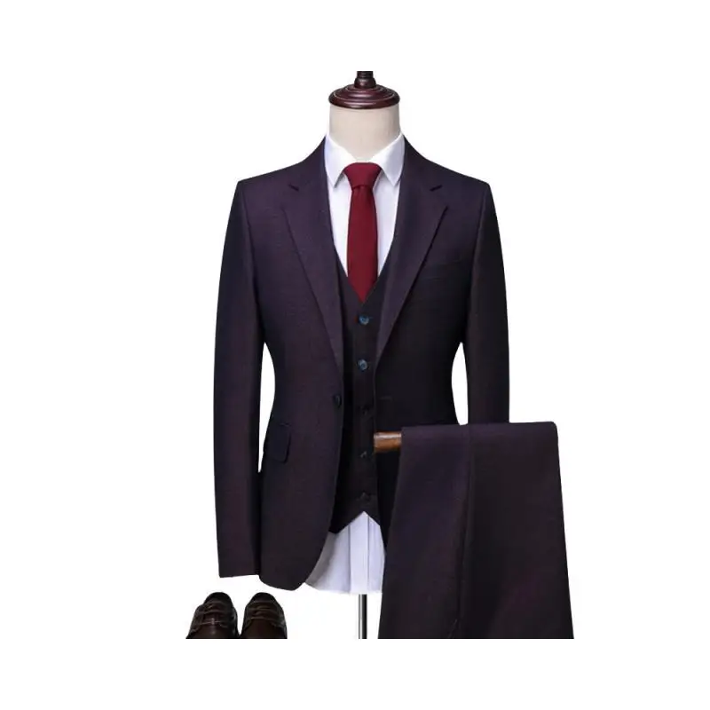 

Burgundy Men's Suit Three-piece Dress Groom Best Man Unity Wedding Dress Suit Business Banquet Dress