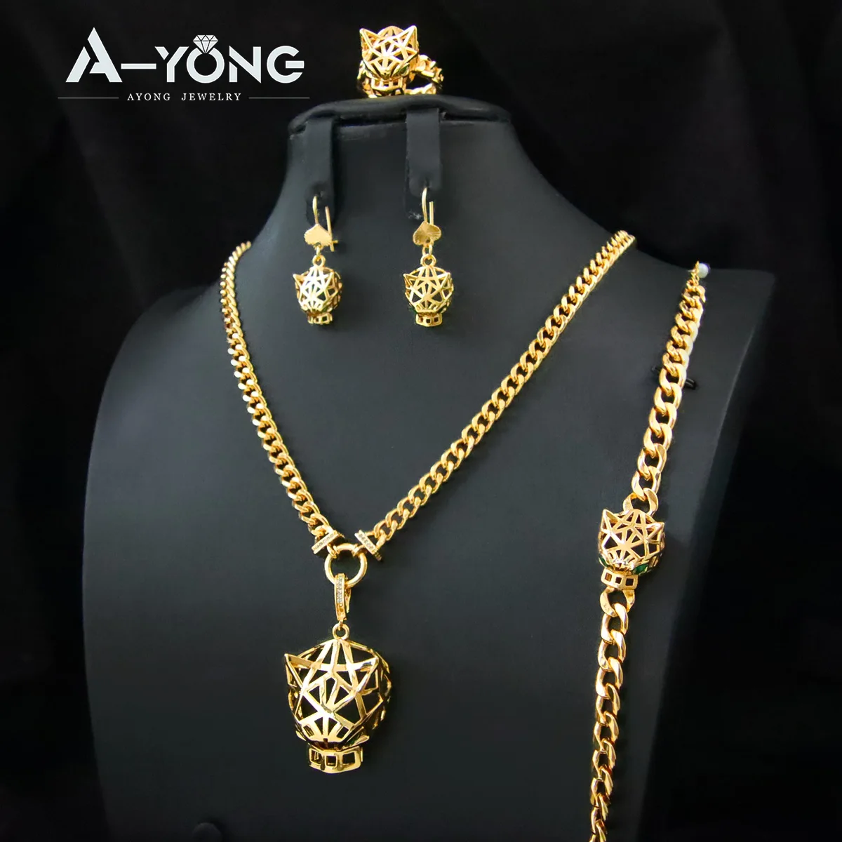 Luxus Hip Hop Leopard Anhänger Halskette Set 21k vergoldet Nahen Osten Punk Panther Halsreifen Arabisch Vintage Party Schmuck