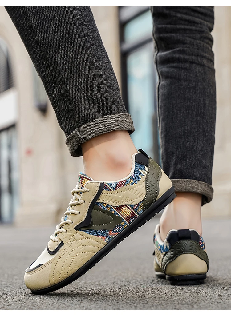 Men's Retro German Trainer - Ethnic Tribal Print Low-Top Casual Shoes, Vintage Fashion Walking Sneakers For Men_vogvips.com