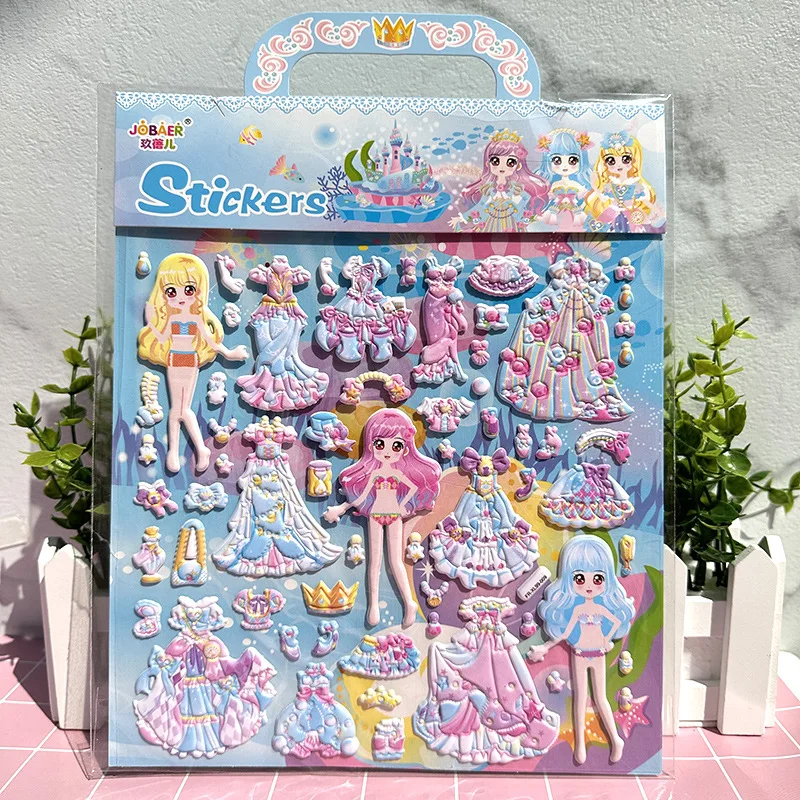 Children's three-dimensional stickers change princess dress up stick puzzle stickers with bow girl change