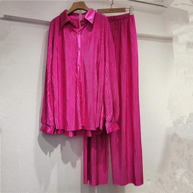 

SuperAen весна/лето 2024 новый костюм Rucker Однотонная рубашка с длинным рукавом широкие брюки комплект из двух предметов