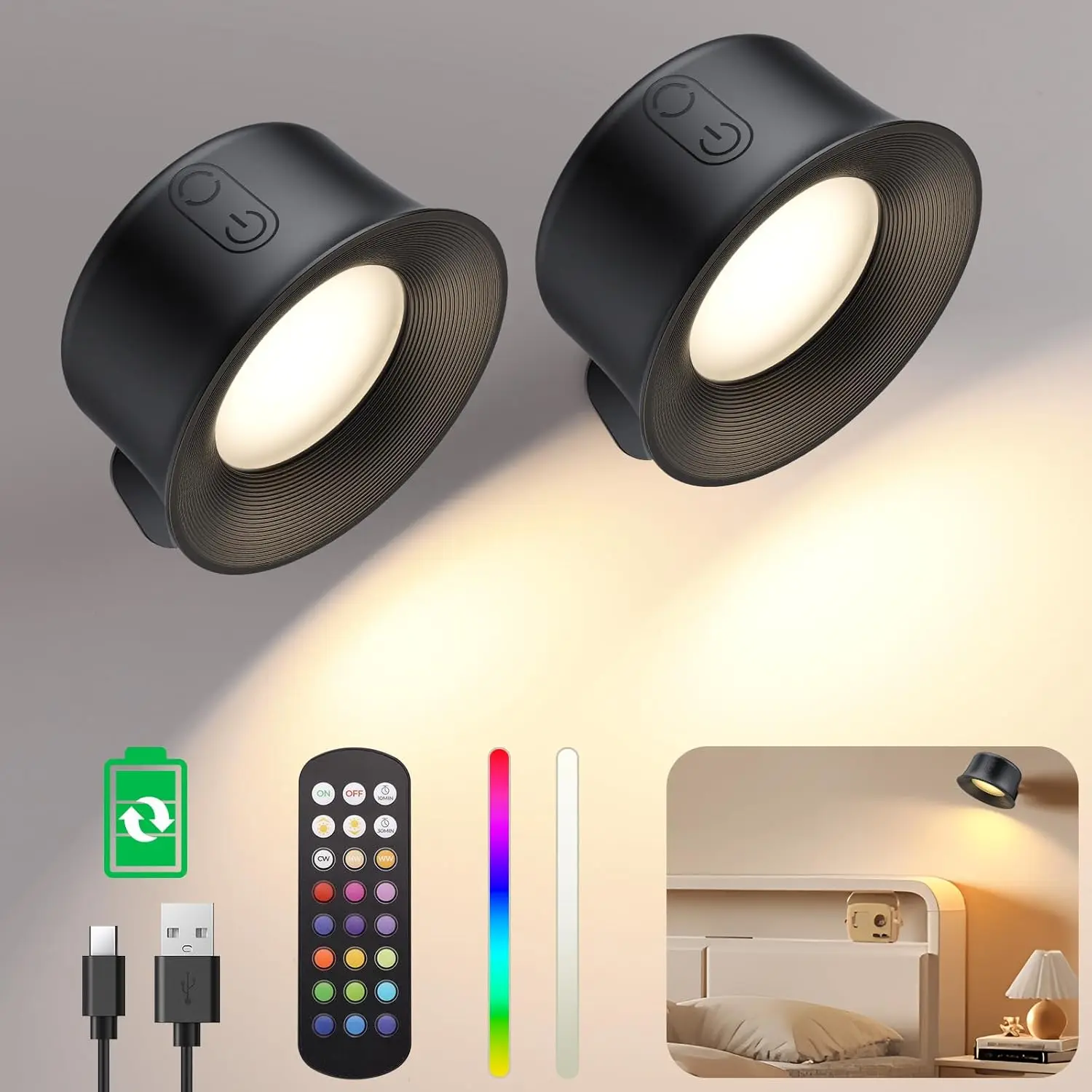 2Pack Rechargeable Magnetic LED Wall Light 1