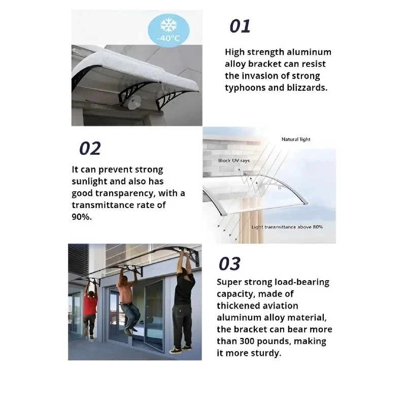 Door Window Awning outdoor awnings Big Size PC Board Cover Outdoor Patio Canopy Sun Shelter Window Eaves Rain Cover Awning Aluminum Pergola