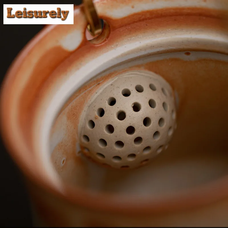 Kiln Fambe Hoop Handle Teapot Aesthetic Tea Infuser Pot Tea Maker Kettle With Ball Hole Flower Tea Chinese Tea Set Collection