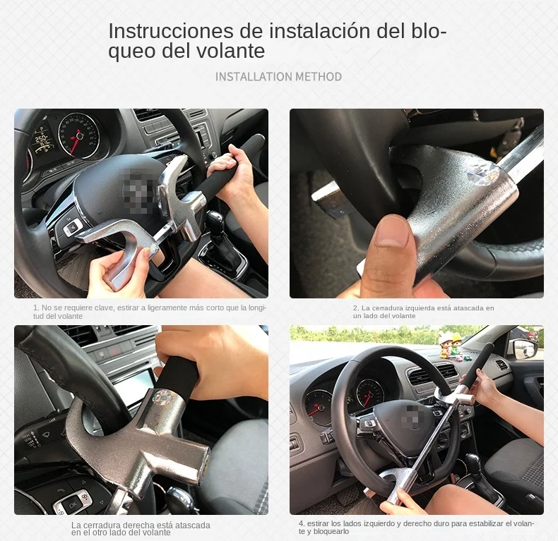 Dispositivo antirrobo de bloqueo de volante de coche, ajuste Universal, abrazadera de longitud ajustable, Gancho Doble, 