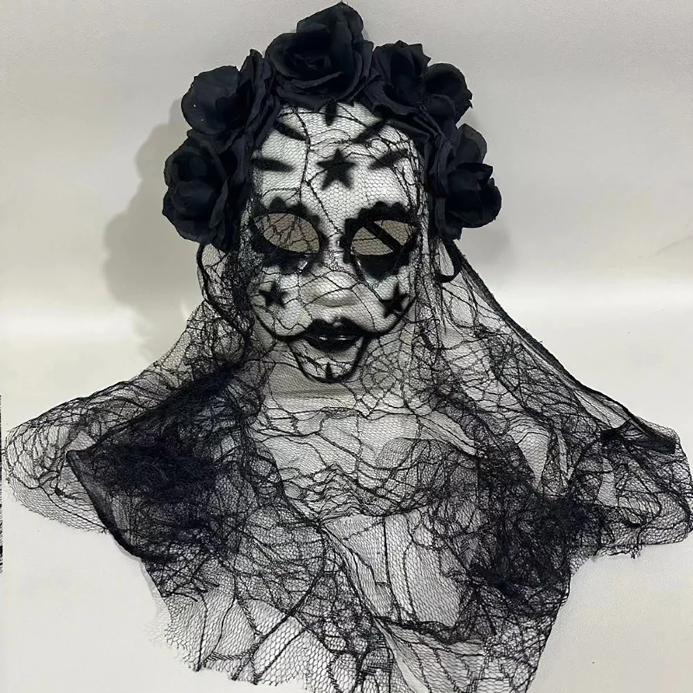 Haunting Lace Rose Masquerade Mask - Spooky Cosplay Accessory