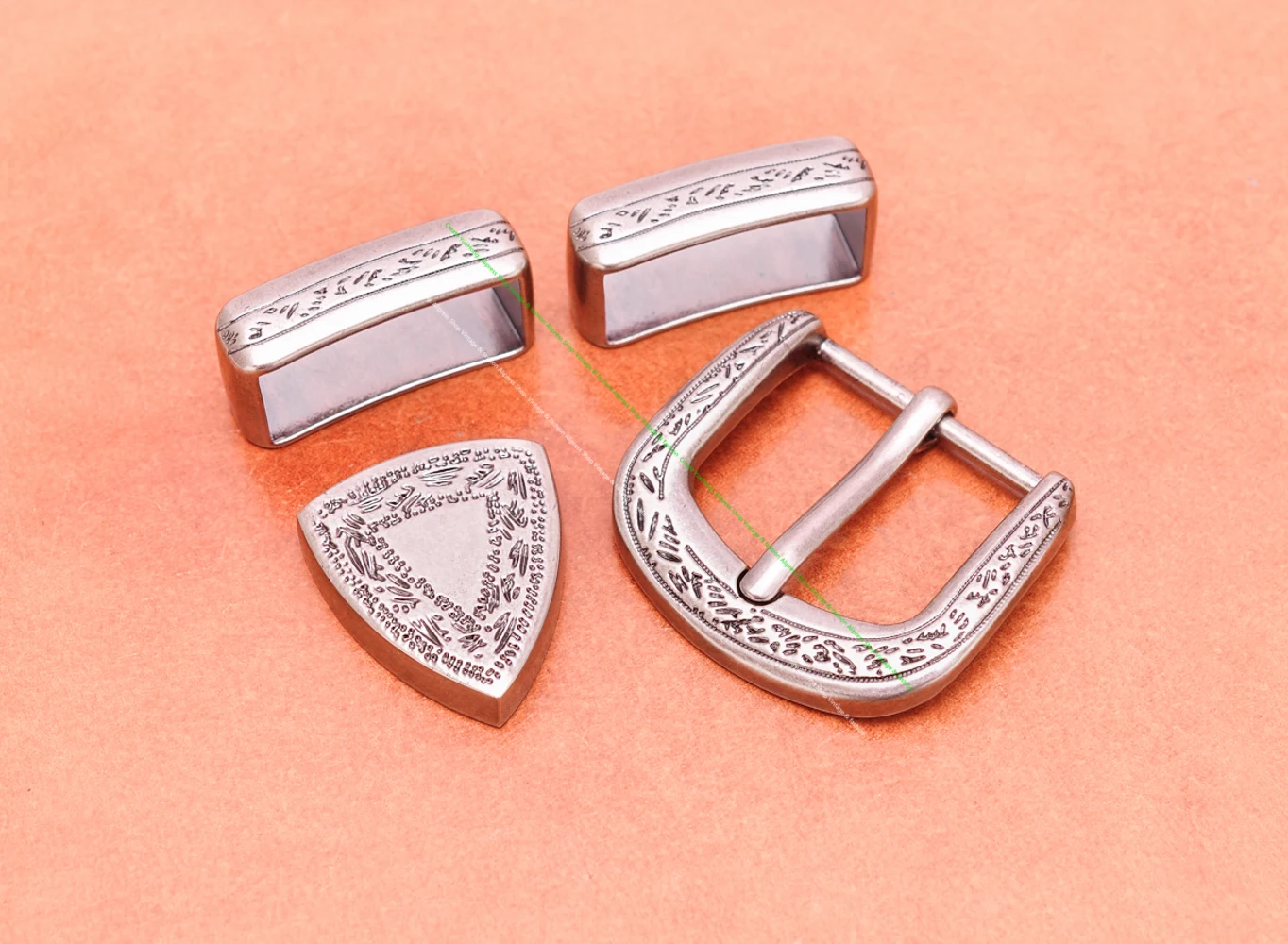 30mm Solid Vintage Silver Engraved Floral Buckle 4 Pcs Set Diy Leathercraft Western Ethnic Belt Buckle Waist Accessories