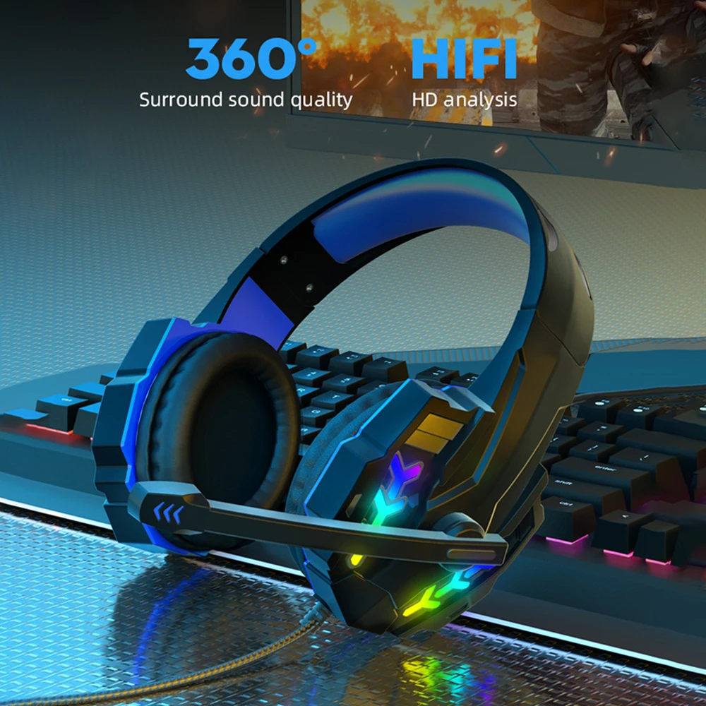 Gaming Headset with Noise Canceling 3.5MM RGB Game Headphone For PS4 PC Xbox One Laptop Earphone With Microphone LED Light