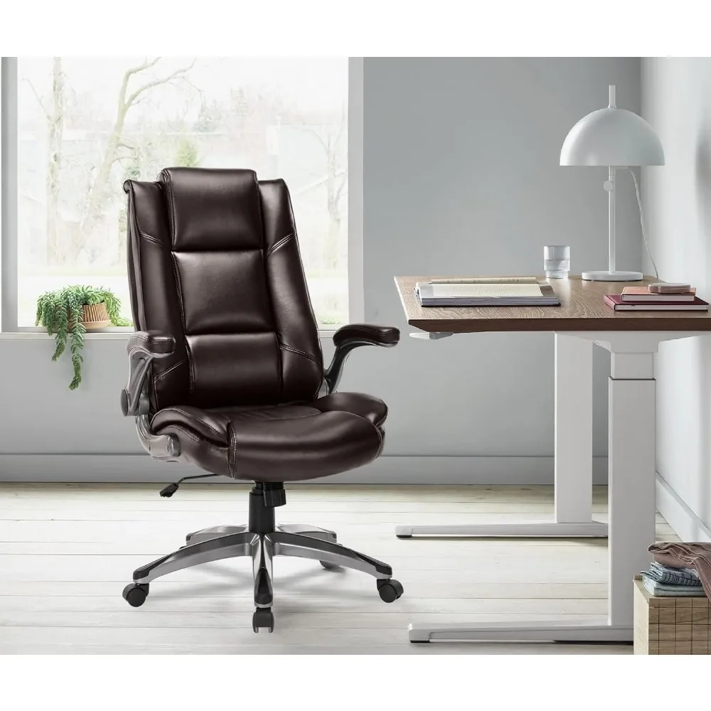 

Leather Executive Office Chair with Padded Flip-up Arms,Adjustable Tilt Lock,Swivel Rolling Ergonomic Chairs for Adult Working