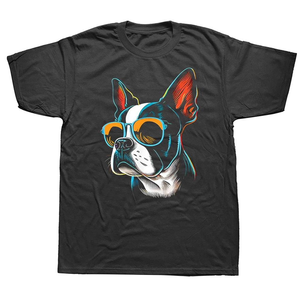 Papa Mama Cooler Hund Sonnenbrille Boston Terrier T-Shirt Herren Mode Vintage Sommer Stil Baumwolle Kurzarm Oversized T-Shirt Oberteil