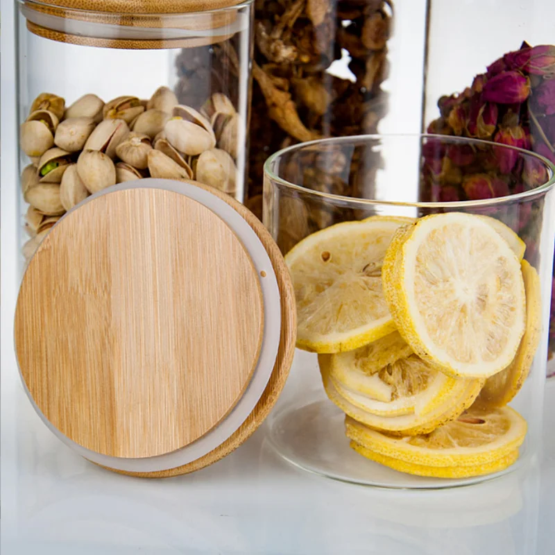 New Wood Lid Glass Airtight Canister Kitchen Cereal Dispenser Storage Box Food Keep Fresh Clear Jars Container Orgnizer