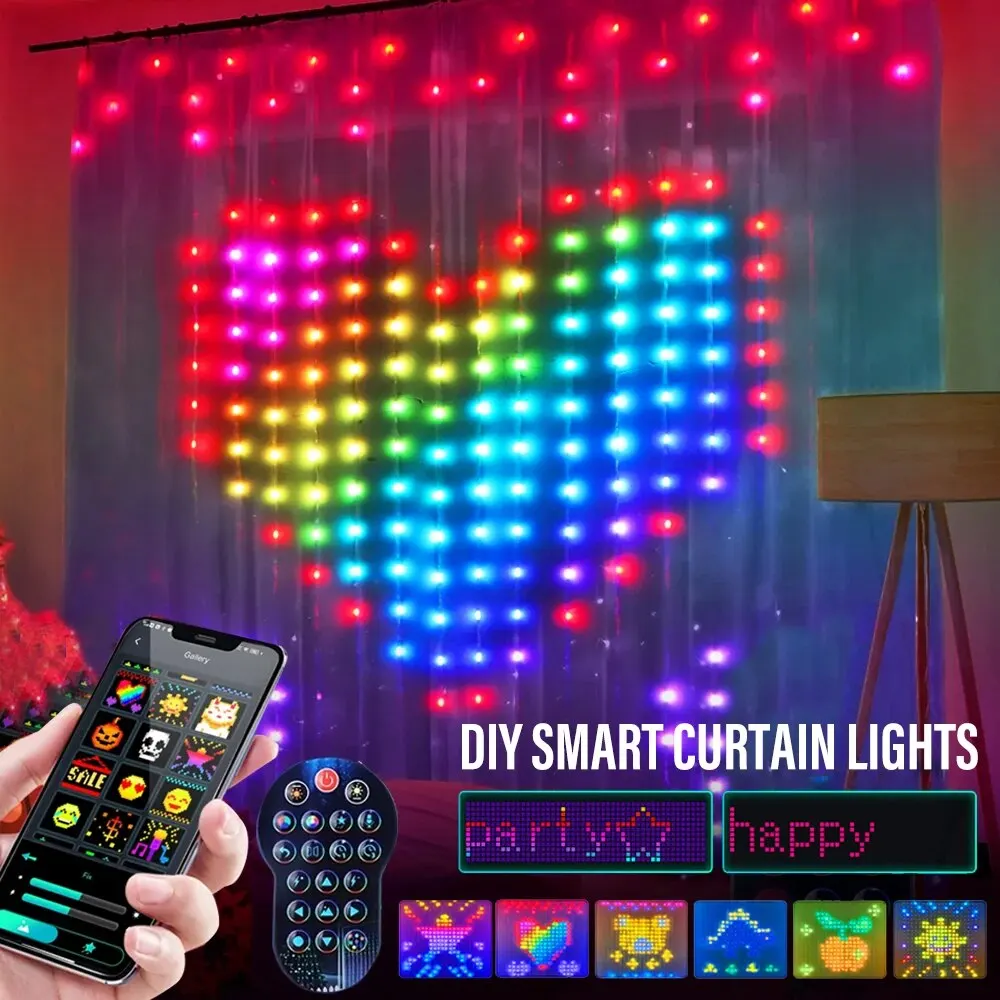 LEDSmartCurtainLightsRGBICChristmasLightsStringDimmableDIY