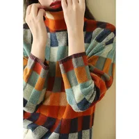 Pull d'hiver à col roulé pour femme, pull à manches longues, pulls féminins, géométrie Y2K, tout match, mode coréenne 3