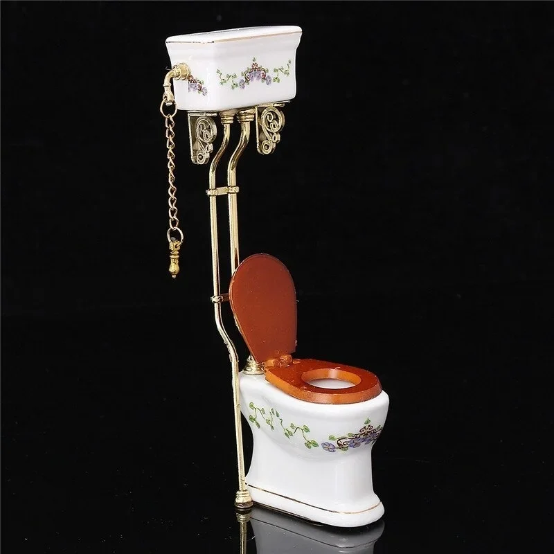 1:12 Dollhouse Miniature Furniture Bathroom Toilet White Porcelain Closestool DIY Decoration Ornament 2