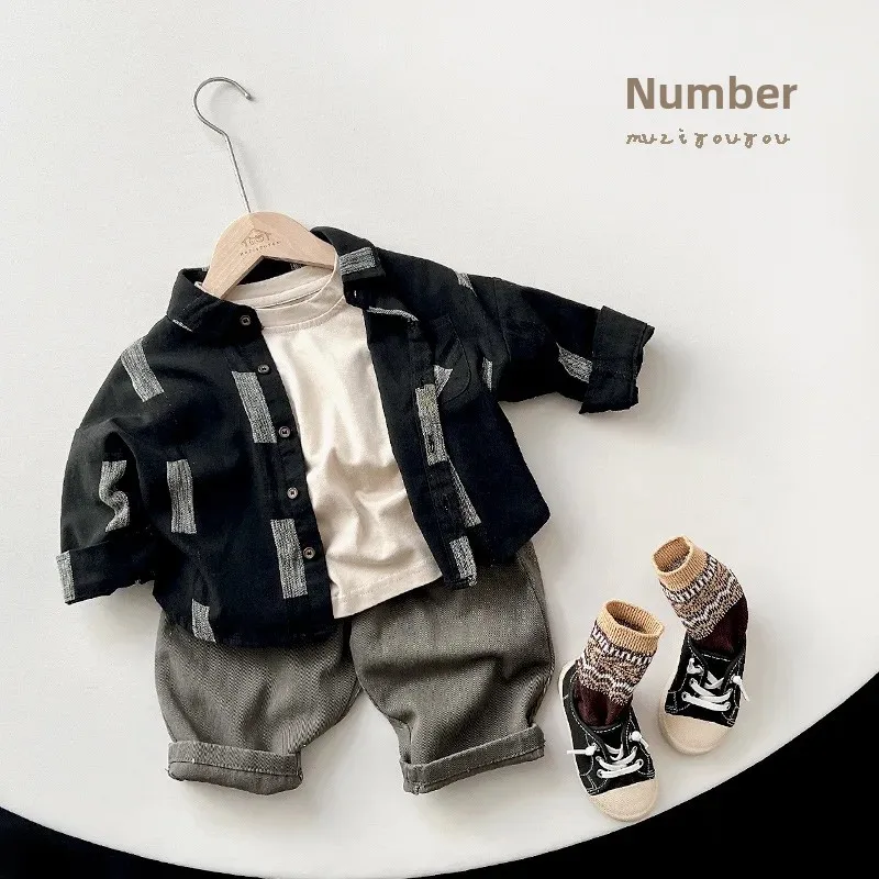 Kids' Cotton Shirt Personality Spring Autumn Pure Cotton Japanese Style Open Cardigan Top for Boys And Girls
