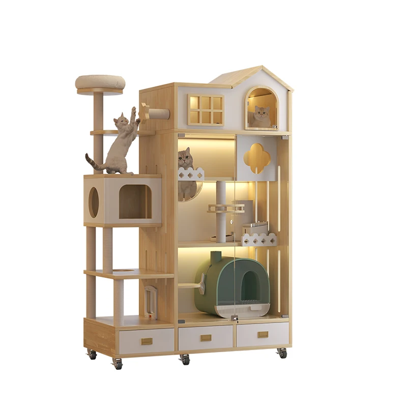 High Quality Fashion Breathable Large Space Pet Cat Castle Tree Houses Indoor Cats Villa House With Scratching Board