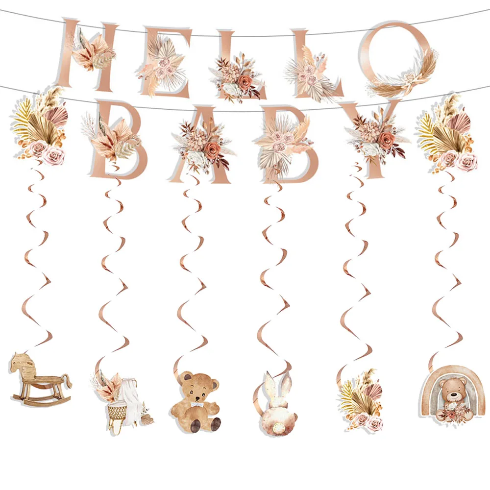 Willkommen Hallo Baby Mädchen Junge Banner Flaggen Girlande Teddybär Babyparty Geschlecht Geburtstag offenbaren Party Hintergrunddekorationen