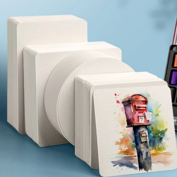 Nuovo set di 25 fogli di carta per acquerello professionale quadrata/rotonda per pittura, scuola e disegno.