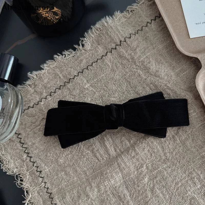 Schwarze Samtschleife Haarspange Große Satinschleife Haarnadel Retro Elegantes Haarschmuck für Frauen Hinterkopf Haarspange – Detail 6
