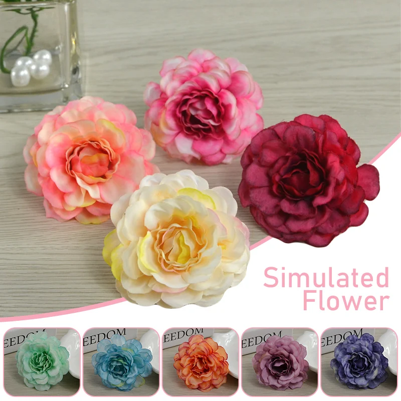 

5pcs Artificial Flowers 5cm Silk Cloth Rose Head Diy Home Room Decor Wedding Supplies Xmas Party Wreath Accessories Gift Packing
