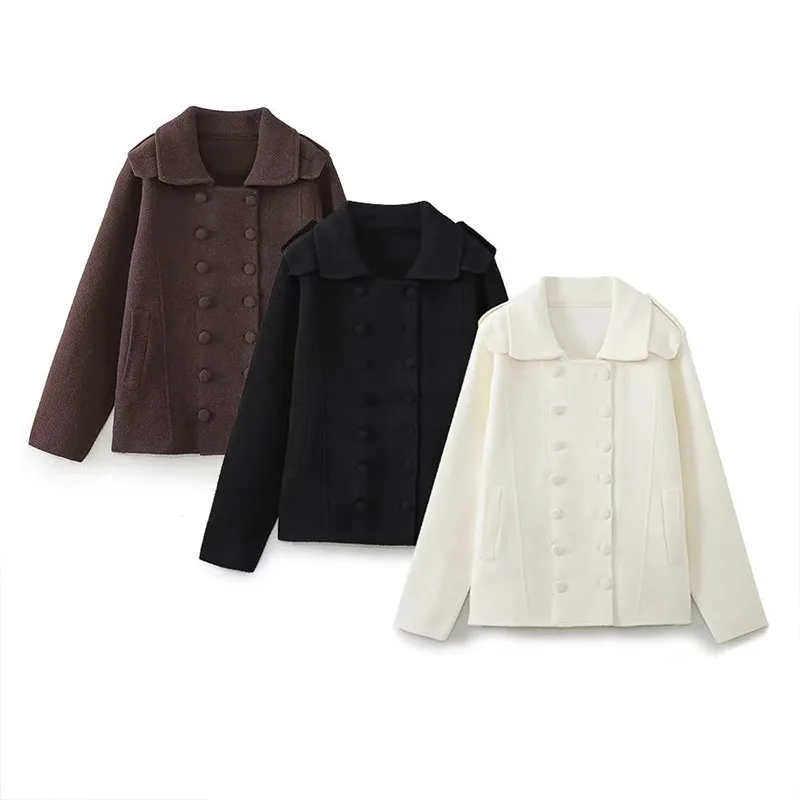 

Women's Jacket Coat 2023 New Fashion Double-Breasted Decorative Knitted Jumper Retro Long-Sleeved Pockets Women Outwear Chic Top