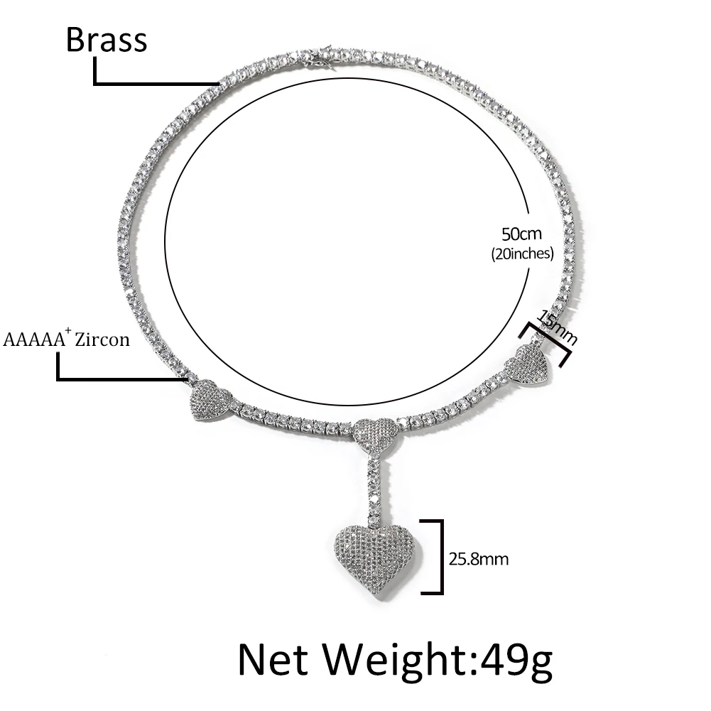Ожерелье Uwin с подвеской в форме сердца для женщин, Ювелирное Украшение в стиле хип-хоп с кулоном в виде сердца 4 мм, фианиты, Подарочная бижутерия