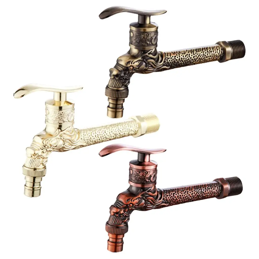 

Carved Wall Mounted Zinc Alloy Water Tap Outdoor Garden Wash Basin Faucet Tap Home Kitchen Decorative