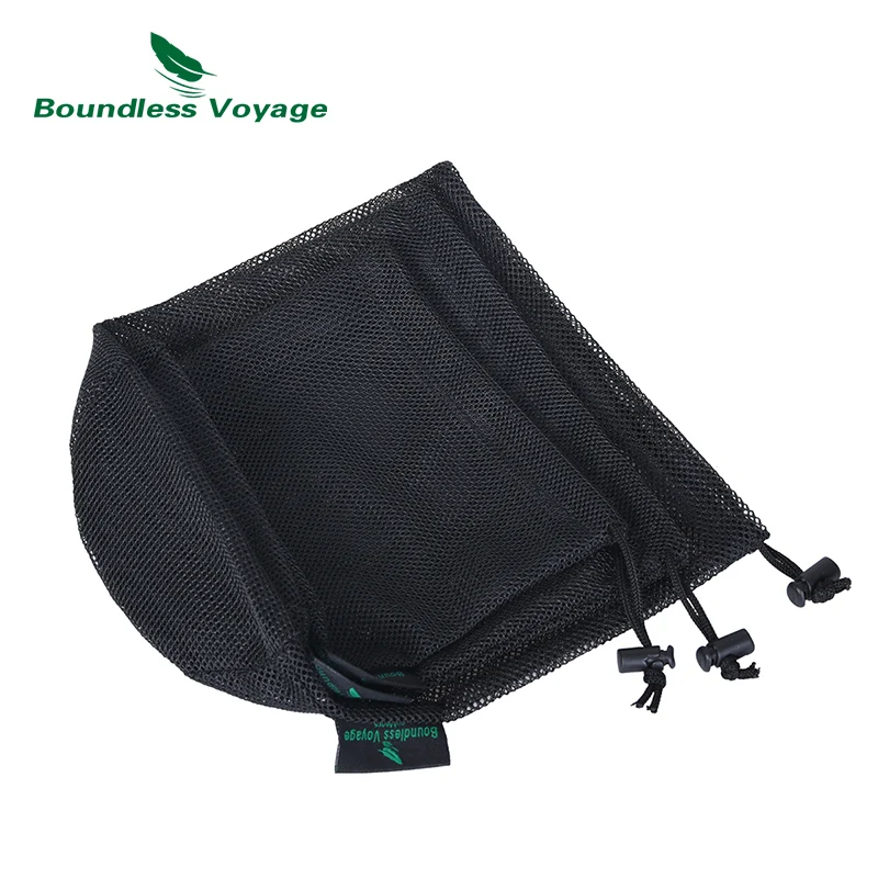Boundless Voyage Durable Nylon Mesh Drawstring Bag for Cutlery Bottle Pot Pan Kettle Mesh Storage Ditty Bag Travel Stuff Sack